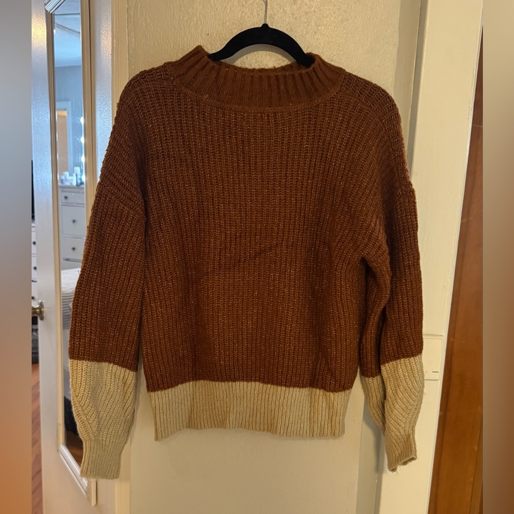 Pink Lily Brown and Cream Turtleneck Sweater